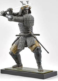 Rare LLADRO Porcelain 24-Inch-Tall Ancient SAMURAI WARRIOR Sculpture with Box: This is a Never Displayed LLADRO Porcelain SAMURAI WARRIOR Sculpture that we were told is a Limited Production Exclusive Issue Piece that looks life like in detail. It Stands Approximately 24 Inches T
