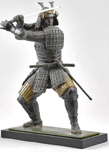 Rare LLADRO Porcelain 24-Inch-Tall Ancient SAMURAI WARRIOR Sculpture with Box: This is a Never Displayed LLADRO Porcelain SAMURAI WARRIOR Sculpture that we were told is a Limited Production Exclusive Issue Piece that looks life like in detail. It Stands Approximately 24 Inches