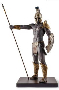 Rare LLADRO Porcelain 28-Inch-Tall SPARTAN Sculpture with Box: This is a Never Displayed LLADRO Porcelain SPARTAN Sculpture that we were told is a Limited Production Exclusive Issue Piece that looks life like in detail. It Stands Approximately 28 Inches Tall by 1