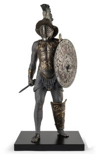 Rare LLADRO Porcelain 29-Inch-Tall GLADIATOR Sculpture with Box: This is a Never Displayed LLADRO Porcelain GLADIATOR Sculpture that we were told is a Limited Production Exclusive Issue Piece that looks life like in detail. It Stands Approximately 29 Inches Tall by