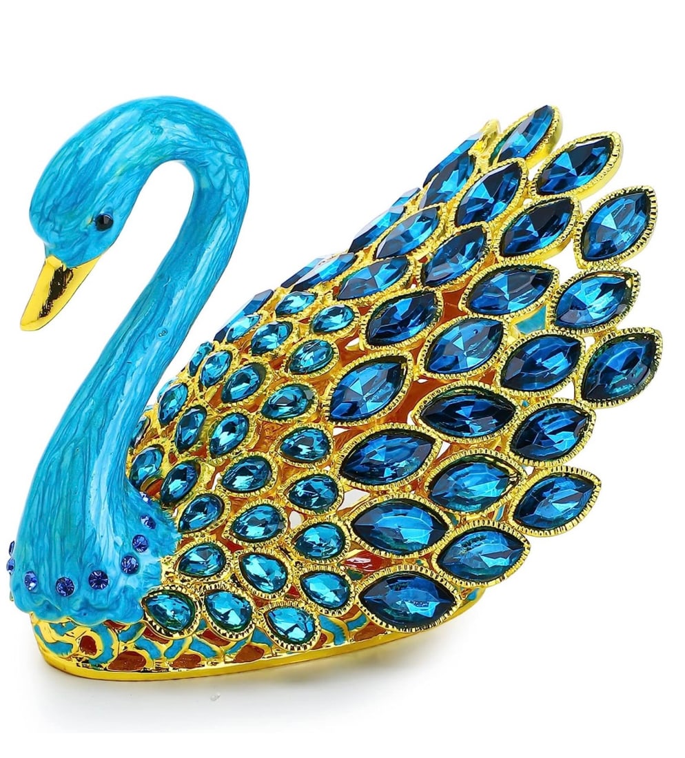 St Petersburgh Russia Enameled and Jeweled Swan Trinket Box: Breathtaking Faberge Inspired Piece in Beautiful Condition / Multiple Photos Posted