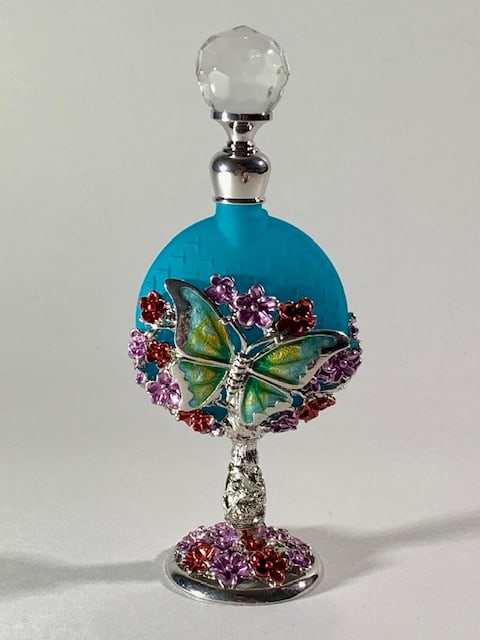 Butterfly Jeweled and Enameled Art Glass Perfume Bottle (1 of 1)