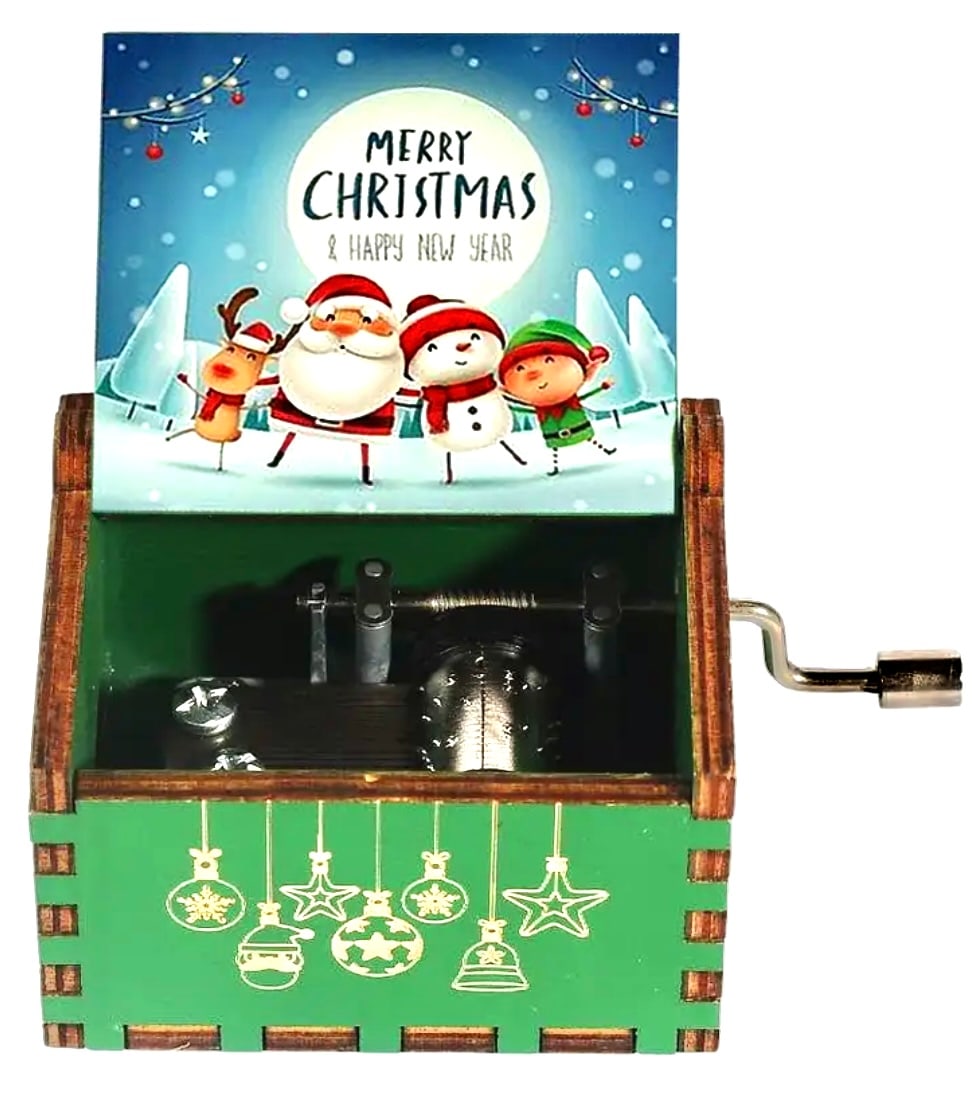 Christmas themed Working Hand Painted Wood Crank Music Box (1 of 1)
