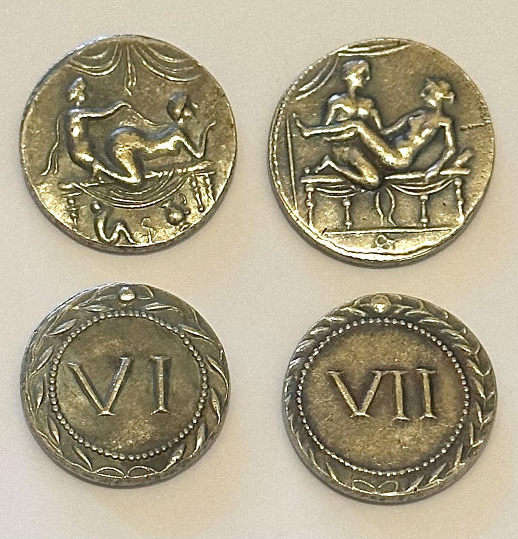 Lot of 2 Erotic Roman 20-40 A.D.SPINTRIA Brothel Token Coins: Great Pieces / Appear Hand Hammered / Strike Date Unknown / Sold as Collectible Novelties AS-IS