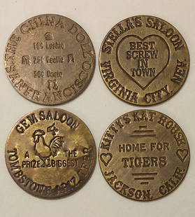 Lot of 4 Old West Saloon Whorehouse Brothel Tokens: All Different / Cool Pieces of Old West History / Age Unknown / Sold as Novelties