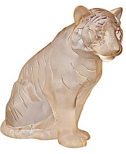 Extremely Rare LALIQUE Crystal Gold Luster Tiger Sculpture with Original Box: Like New Condition – Never Been on Display