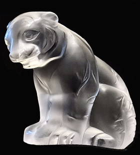 Like New Signed LALIQUE France Frosted Crystal Tiger Cub: Beautiful Like New Condition. Multiple photos Posted