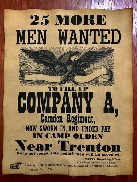 Dated 1861 Civil War Camden Regiment Recruiting Poster (1 of 1)