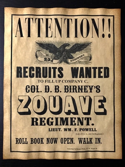 Civil War ZOUAVE 23 rd  Regiment Recruiting Poster (1 of 1)