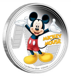 Walt Disney MICKEY MOUSE 1oz Clad Silver Coin: Encapsulated / Collectible Novelty Disney Item / This Coin Does Not contain any Precious Metal Value / This is a Silver Plated Novelty Coin