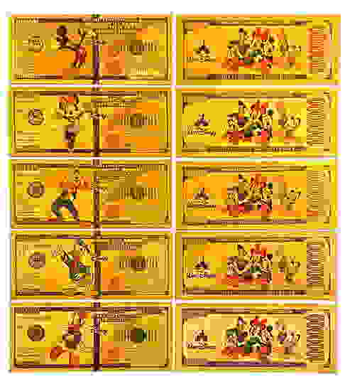 5 Rare DISNEY Mickey Mouse and Friends Gold Clad Bills