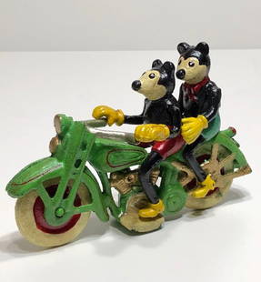 Disney Cast Iron Toy Mickey/Minnie Mouse on Motorcycle: Multiple Photos Posted