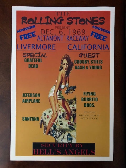 The ROLLING STONES Altamont Raceway Concert Poster: 12 x 18 / Not Period Original / Not Period Original / Sold for Decorative Purposes ONLY – Not Eligible for Returns