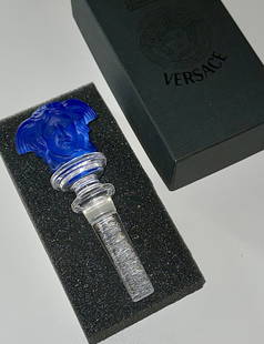 VERSACE Blue Crystal Medusa Decanter Bottle Stopper in Original Box: VERSACE by Rosenthal Red Crystal Medusa Decanter Bottle Stopper that has Never Been Used / Flawless / Stunning Piece / Comes in Original Box