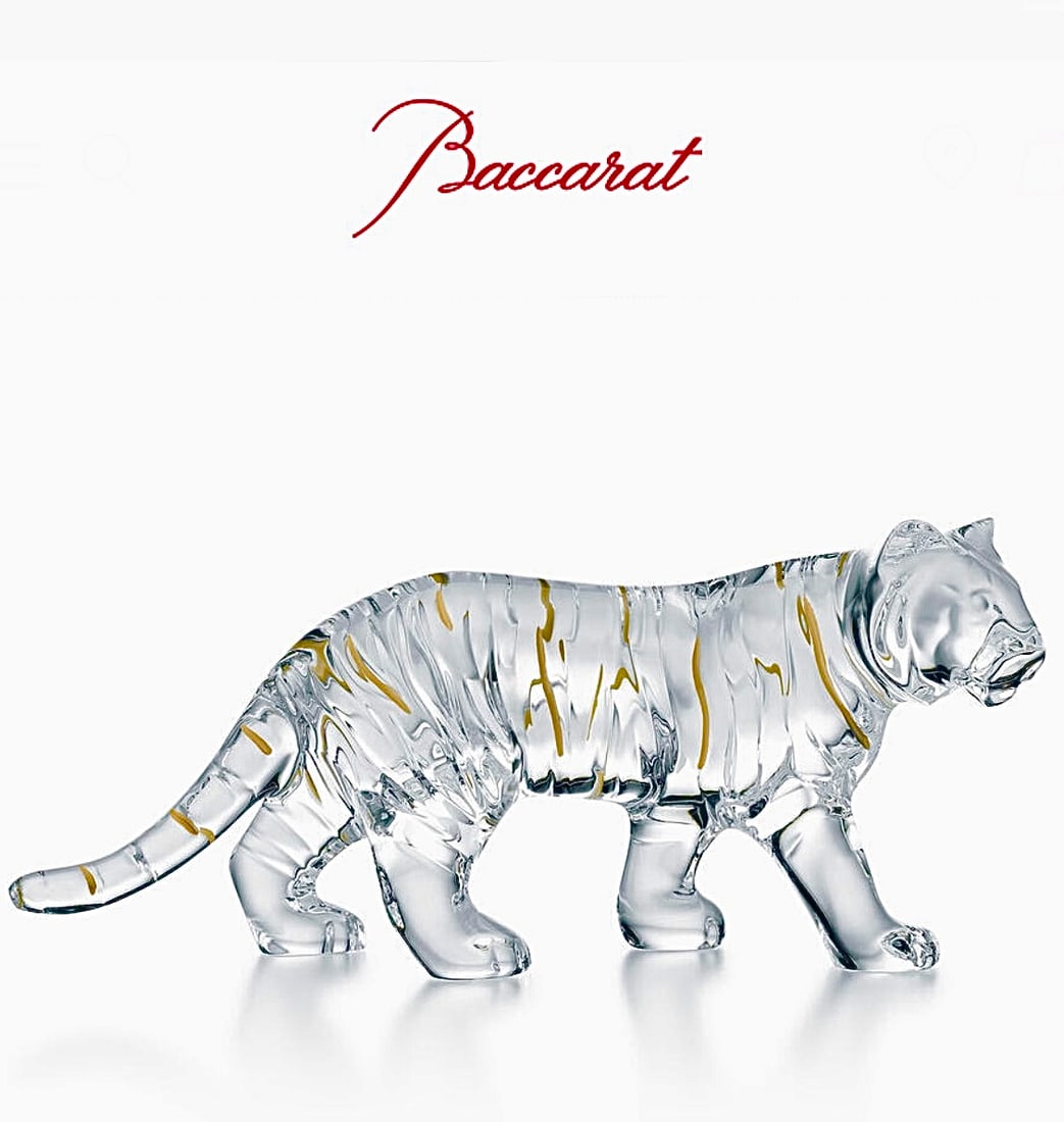 Rare BACCARAT France 20k Gold Highlighted Crystal Tiger with Original Box (1 of 2)