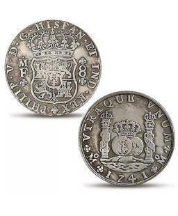 Dated 1741 Spanish Philip 8 Reales Silver tone Coin: Great Looking Coin but Not a Period Original Authentic Coin – Does Not Have any Precious Silver Metal Value – Being Sold as a Copy and AS-IS