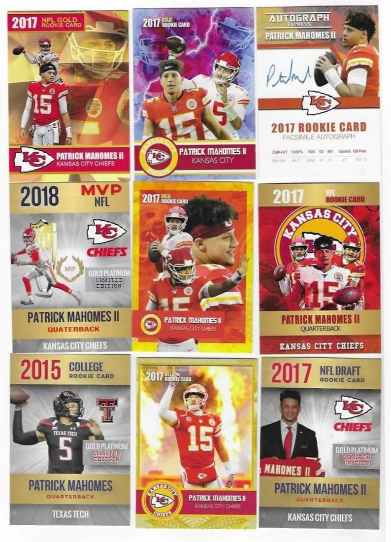 Lot of 9 PATRICK MAHOMES Custom & Limited Edition Rookie Football Cards (1 of 2)