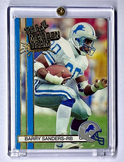 BARRY SANDERS All-Madden Rookie Football Card: 1990 Barry Sanders All-Madden Team Rookie Football Card – Embossed – Beautiful Condition – Encased