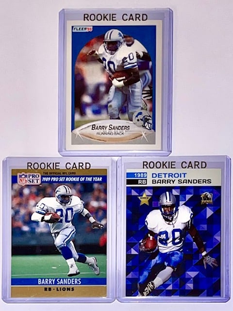 Lot of 3 BARRY SANDERS Rookie Football Cards - A: All 3 Cards are in Beautiful Condition / Multiple Photos Posted