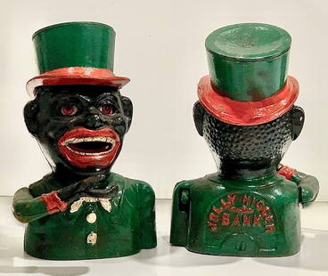 Black Americana Cast Iron JOLLY NEGRO Mechanical Bank: This Mechanical Coin Bank symbolizes a dark part of our History / We Do Not Share the Same Opinion this Piece may Represent / We do not know how old this is but it is NOT a Period Original Piece / See