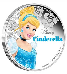 Walt Disney CINDERELLA 1oz Clad Silver Coin: Encapsulated / Collectible Novelty Disney Item / This Coin Does Not contain any Precious Metal Value / This is a Silver Plated Novelty Coin