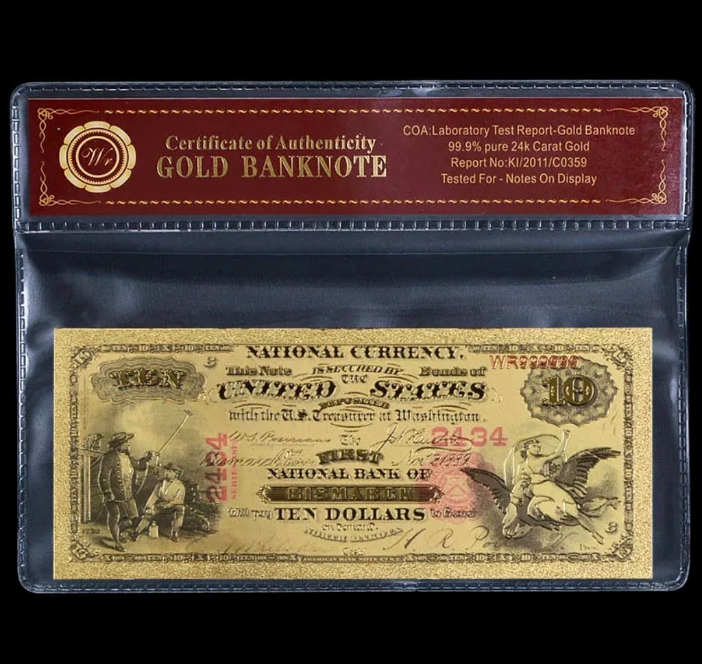 1875 Lab Tested 24k Gold $10 U.S. Banknote (1 of 2)