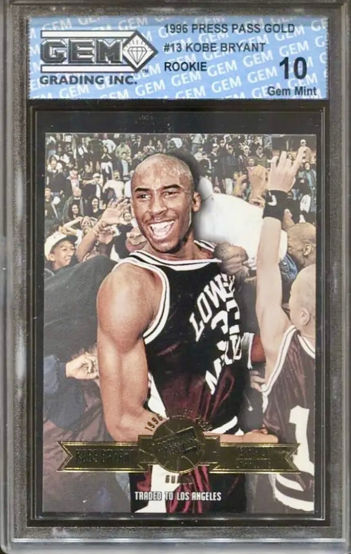 Gem 10 KOBE BRYANT 1996 Press Pass Rookie Basketball Card (1 of 2)