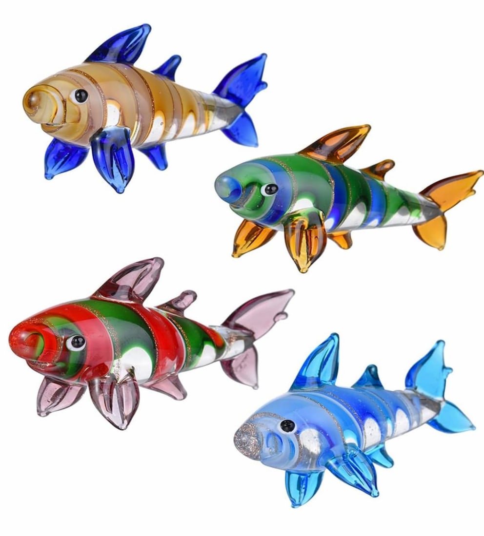 Lot of 4 Mini MURANO Blown Art Glass Sharks (1 of 3)