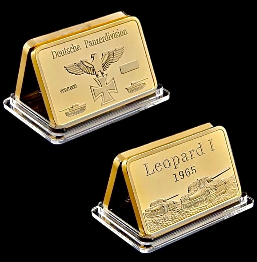 German Deutsche Panzer Division 999/1000 Gold Clad Bar: Encapsulated - Gold Clad is Not Solid Gold – It is Gold Plated – Weight of Bar is Approximate