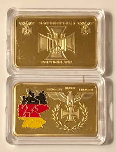 1oz Gold Clad Pre War German Territorial Bullion Bar: Pre-War Territorial Boundary Map – Encapsulated – This is a Novelty Gold Plated Bar containing No Precious Metals – This should not be purchased as an investment – It is simply a collectible n