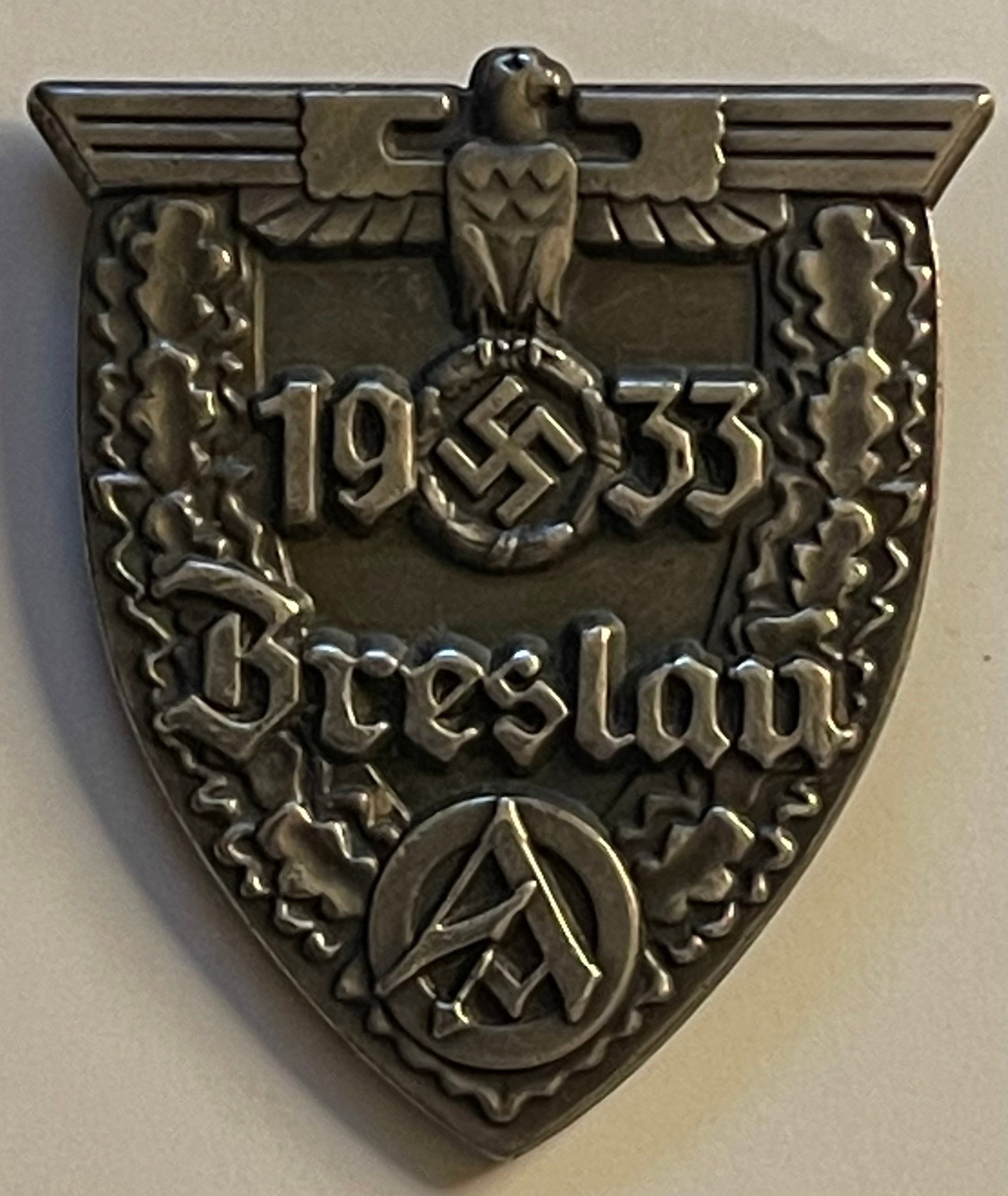 German 1933 Breslau SA Rally Badge Pin: All WW2 German or Russian Advertised Items are SOLD AS-IS. We Cannot be Certain whether or Not these are Surplus Items or Just Plain Reproductions so we are Selling them with Absolutely NO RESERVE and