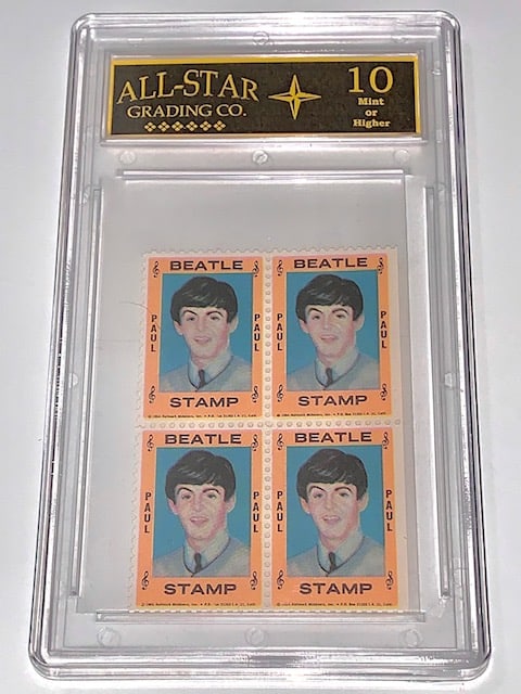 Rare 1964 The BEATLES Un-Cut Block Postage Stamps: PAUL McCARTNEY / Graded Gem Mint 10