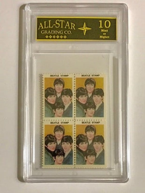 Rare 1964 The BEATLES Un-Cut Block Postage Stamps: Graded Gem Mint 10