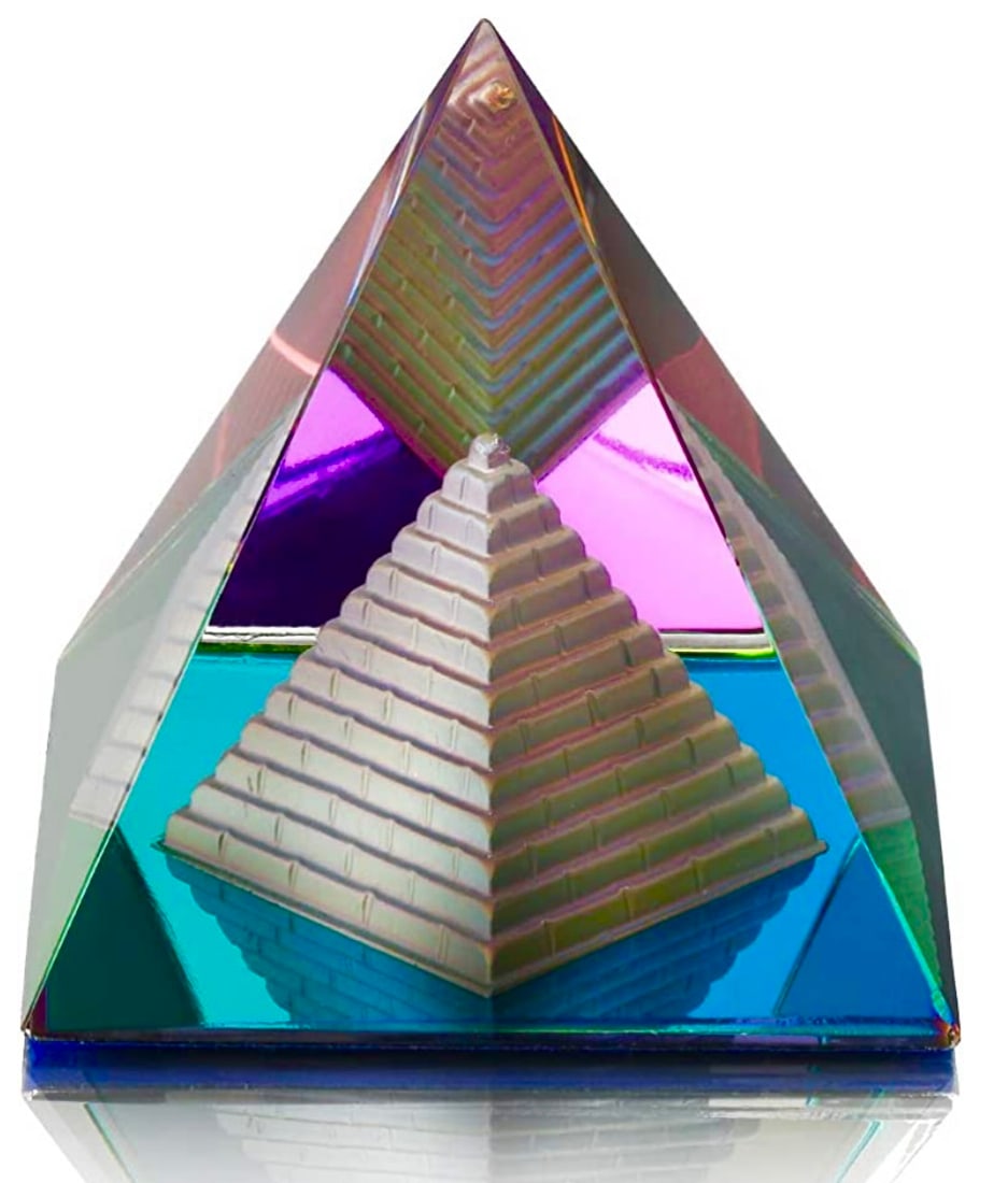 Beautiful Multi-Faceted Colored Crystal Pyramid Desktop Paperweight: Beautiful Piece looks Brand New and has a Felt bottom for protection. Multiple Photos Posted