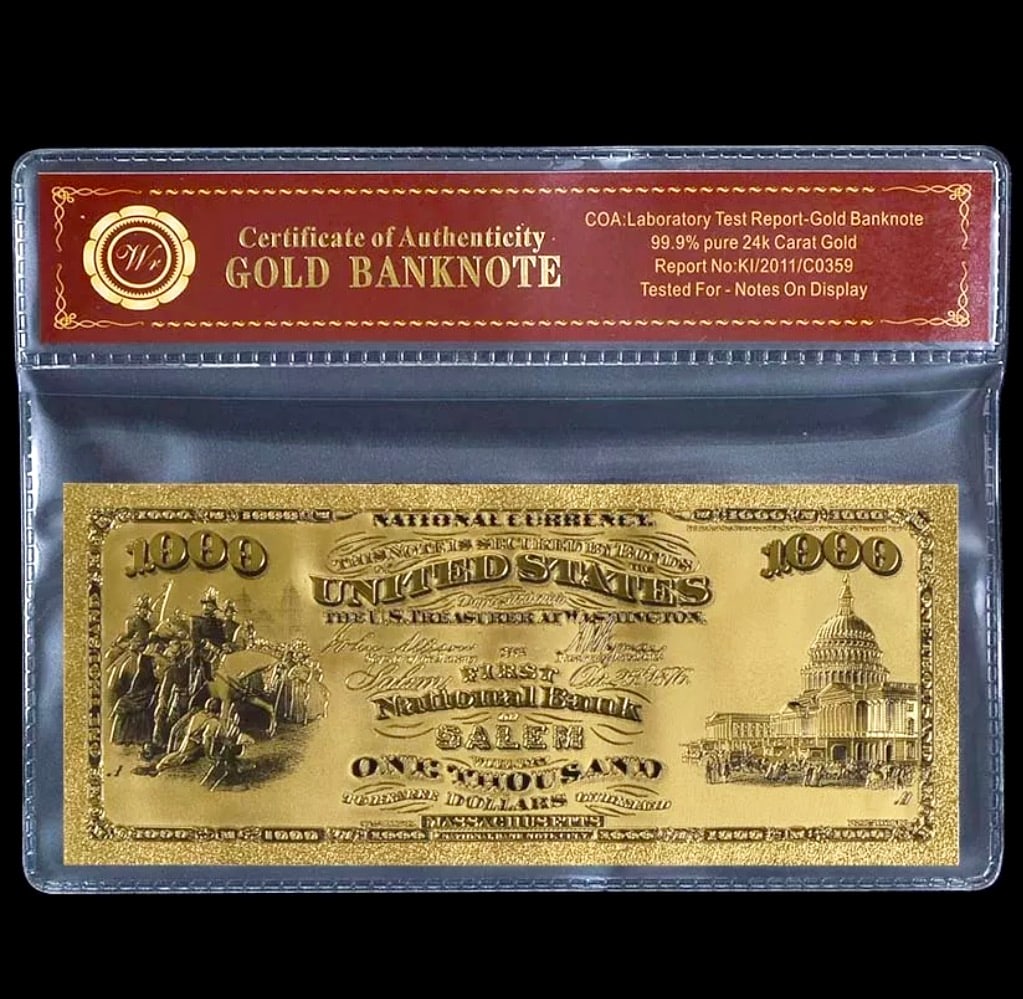 1875 Lab Tested 24k Gold $1000 U.S. Banknote (1 of 2)