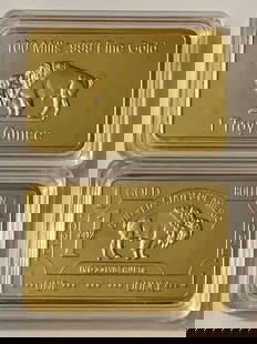 1 Troy Ounce .999 Gold Clad German Buffalo Bullion Bar: Encapsulated – This is a Novelty Gold Plated Bar containing No Precious Metals – This should not be purchased as an investment – It is simply a collectible novelty item