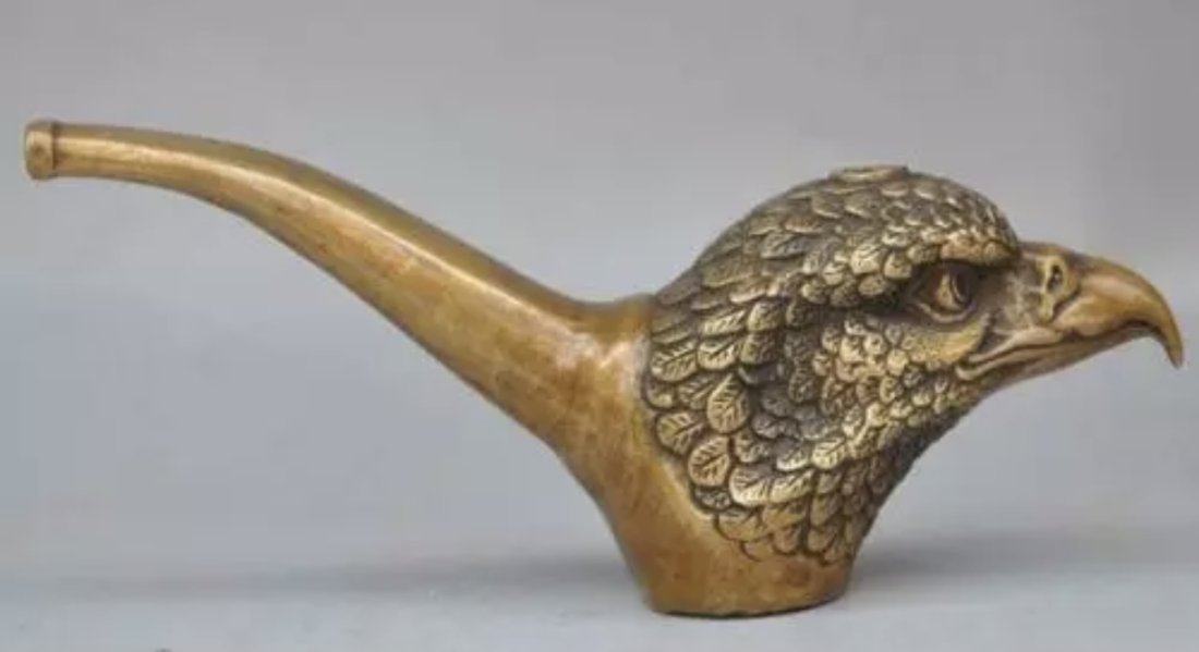 Antique Bronze like HAWK or EAGLE Head Figural Smoking Pipe (1 of 3)