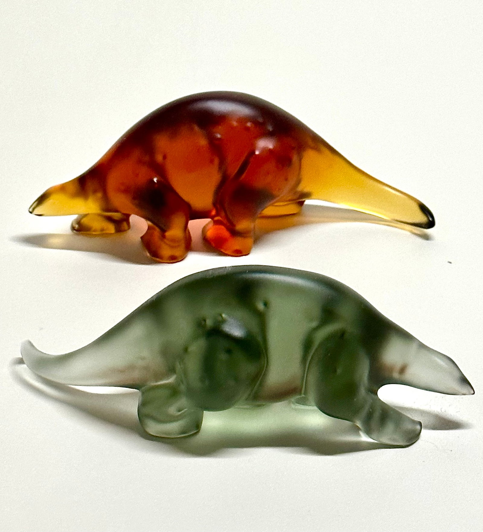 2 RARE Signed ROYAL DE CHAMPAGNE Made in France Colored Crystal Dinosaurs: Made in France. Extremely hard to find. They are signed and in perfect condition. Multiple photos posted