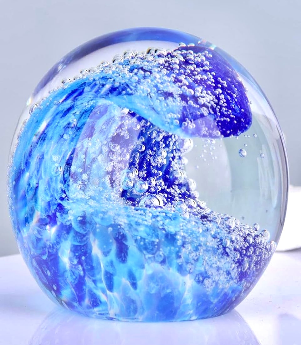 Awesome MURANO Pacific Blue Ocean Wave Art Glass Paperweight (1 of 2)