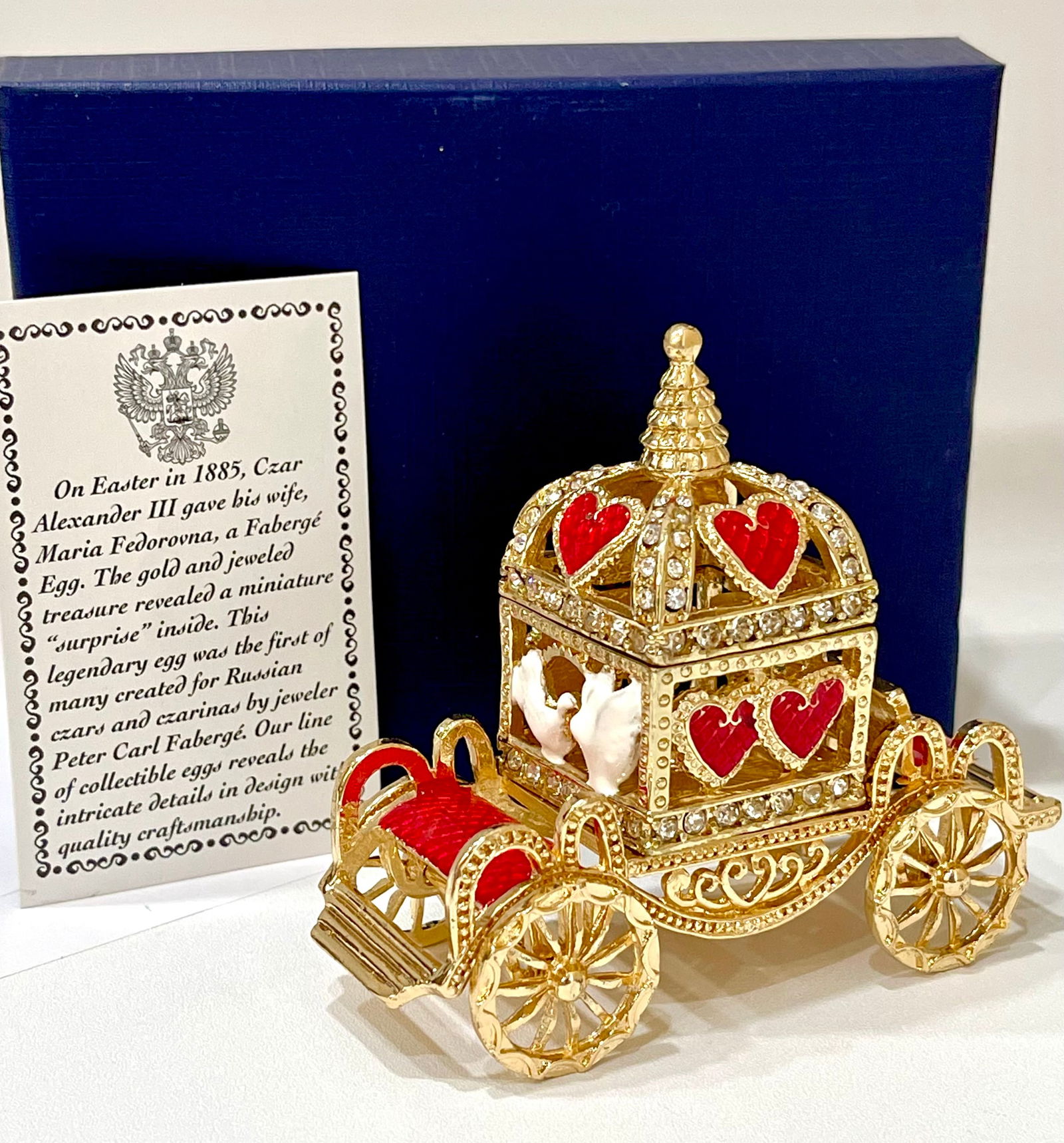 Faberge Royal Russian Enameled Coronation Coach Love Doves Trinket Box (1 of 5)
