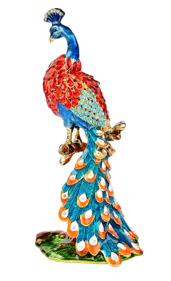 Russian Enameled and Jeweled Lage Peacock Figural Trinket Box (1 of 3)