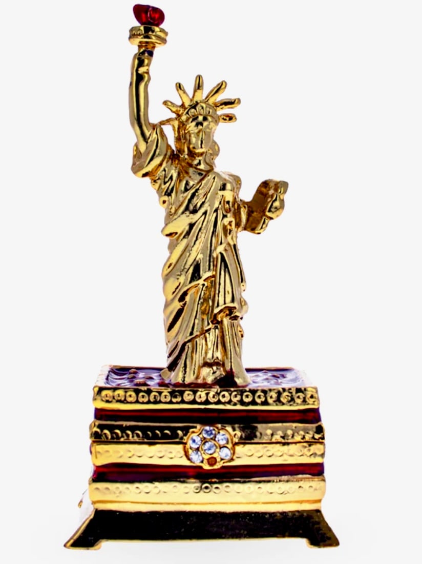 Statue of Liberty Enameled and Studded Trinket Box: Beautiful Piece in Like New Condition – Multiple Photos Posted