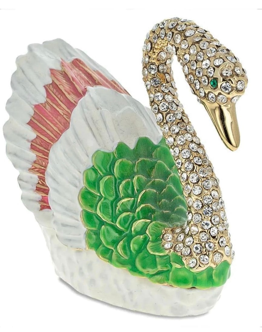 Russian Enameled and Jeweled Swan Trinket Box: Gorgeous Piece in Like New Condition – Multiple Photos Posted