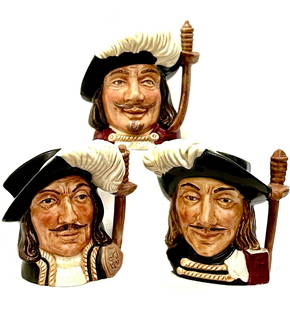 Set of 3 Vintage ROYAL DOULTON Three Musketeers Toby Mugs: Excellent Condition - Multiple Photos Posted