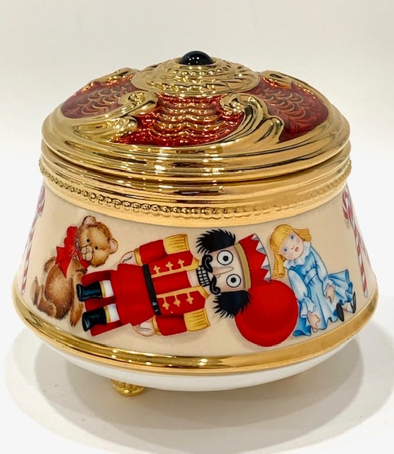 Rare Signed House of FABERGE Porcelain Trinket Music Box: NUTCRACKER / Works and Looks Perfect / Hand Painted / Signed House of Faberge / Multiple Photos Posted