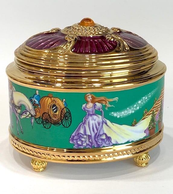 Rare/Signed FABERGE Porcelain Trinket Music Box: CINDERELLA / Works and Looks Perfect / Hand Painted / Signed House of Faberge / Multiple Photos Posted