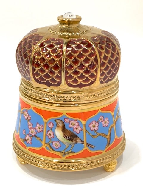 Rare/Signed FABERGE Porcelain Trinket Music Box: NIGHTINGALE / Works and Looks Perfect / Hand Painted / Signed House of Faberge / Multiple Photos Posted