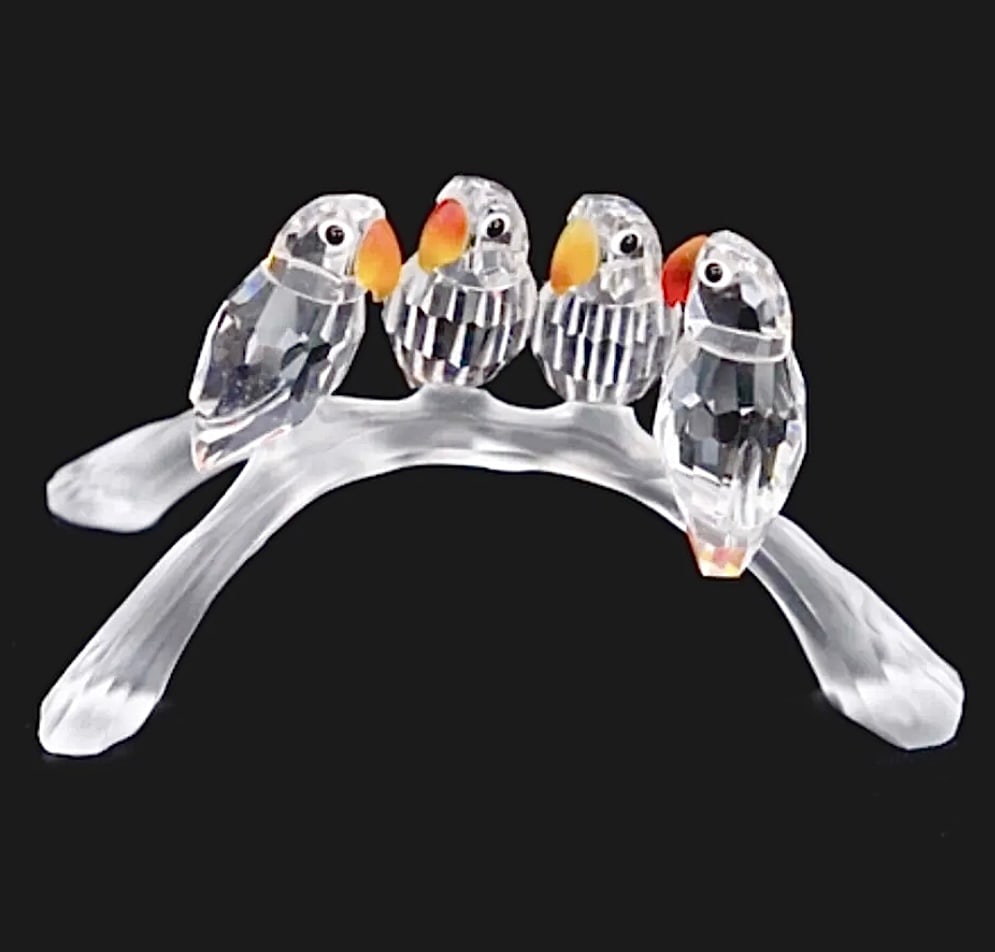 Gorgeous SWAROVSKI Crystal Perched Lovebirds Original Box: Perfect Condition – Multiple Photos Posted