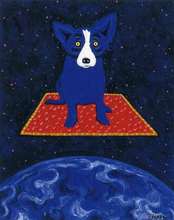 Blue Dog Art Print on Canvas 16 x 20: 16 X 20 - Does Not Come Framed / Shipped out in a Mailing Tube / This is Not an Original Oil / This is a Decorative Print and Should Not be Purchased as an Investment