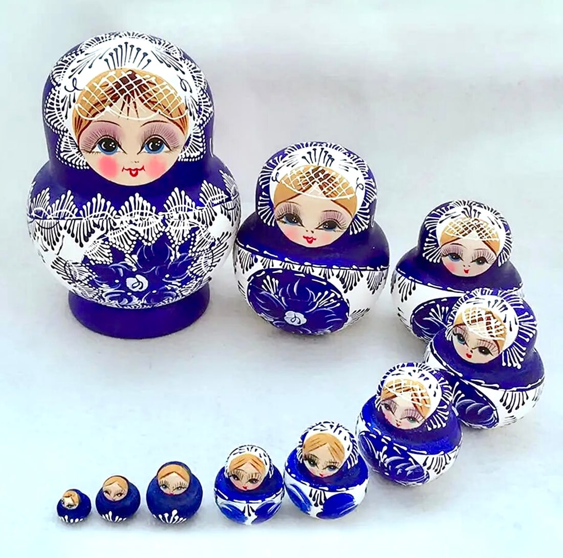 10pc Russian Made Hand Painted Matryoshka Nesting Dolls (1 of 4)